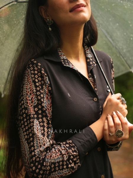 Sahir Black Cotton Button-Down Dress