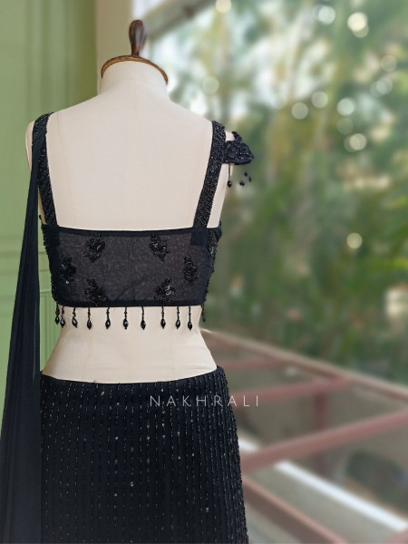 Tavisha Black Georgette Indo Western Lehenga Set with Tonal Sequin Work