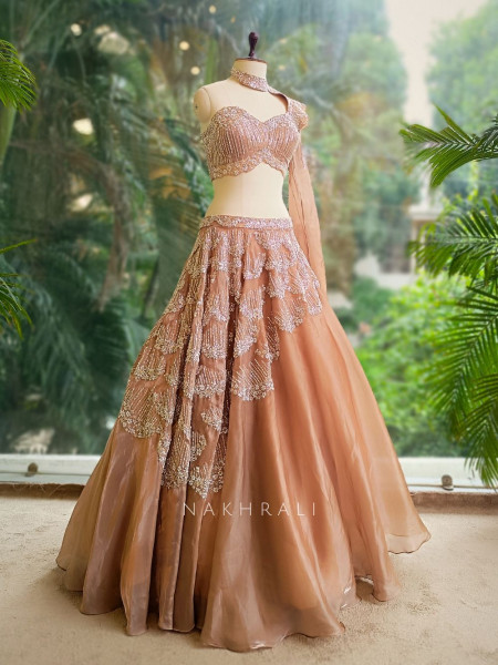 Hazel Brown Indowestern Lehenga with Sequin Embellishment