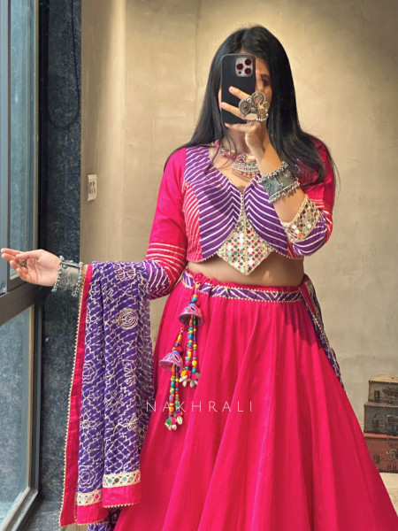 Garba Glam Magenta Crop Top Lehenga- Dandiya Diva Collection