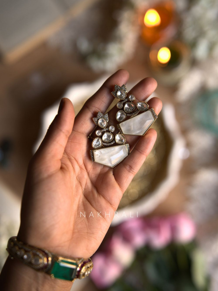 Image of Elvara White Statement Earrings