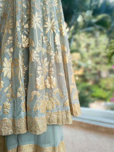 Amaira Sea Green Banarasi Weave Anarkali