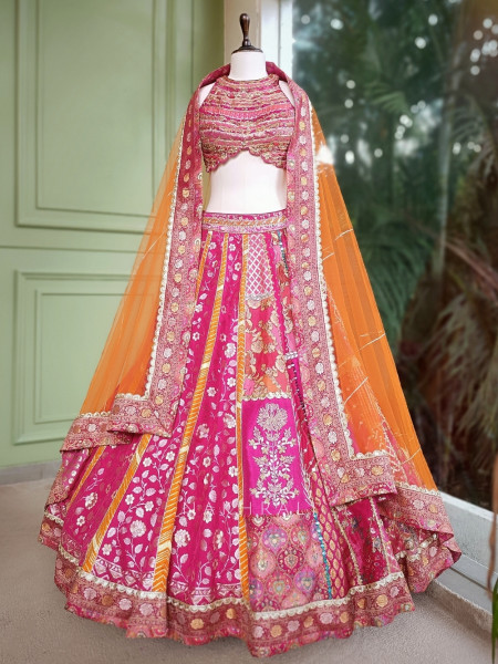 Adelina Magenta Brocade Lehenga with Zari and Sequin Work