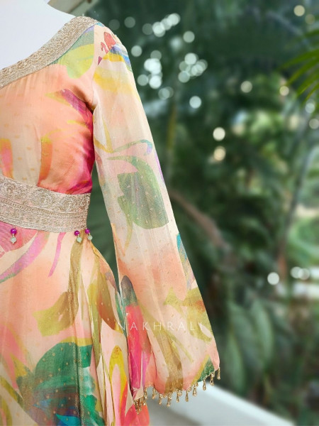 Aaravi Pastel Floral Tissue Anarkali Set with Ombre Dupatta