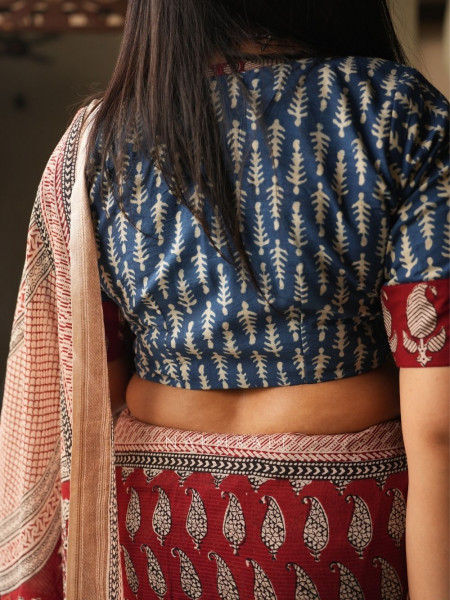 Mrittika Blue Blouse Printed With Elasticated Fit