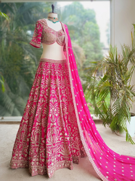 Myraune Magenta Lehenga with Sequin, Beads and Cut Dana Work