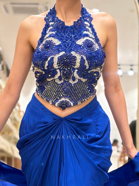 Kalyra Halter Royal Blue Indo-Western Set