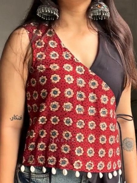Bijuria Maroon Cotton Koti with Kodi Detailing