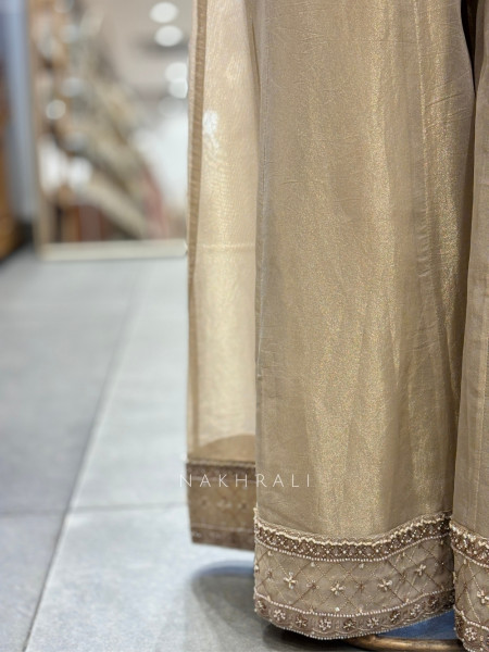 Hemshobha Beige Palazzo Suit Set With Bead and Cutdana Work