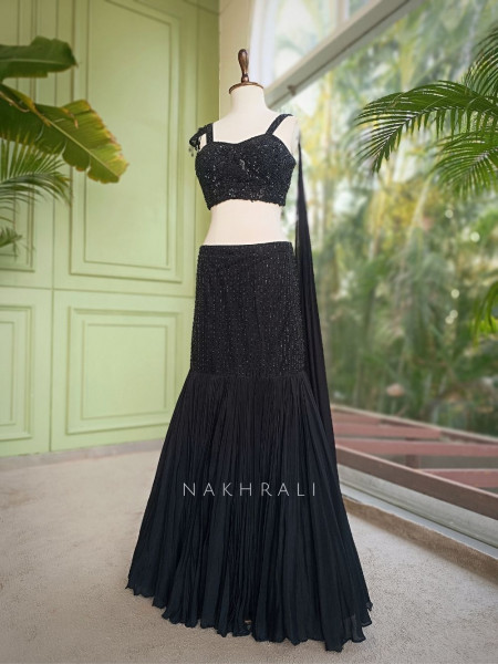 Tavisha Black Georgette Indo Western Lehenga Set with Tonal Sequin Work
