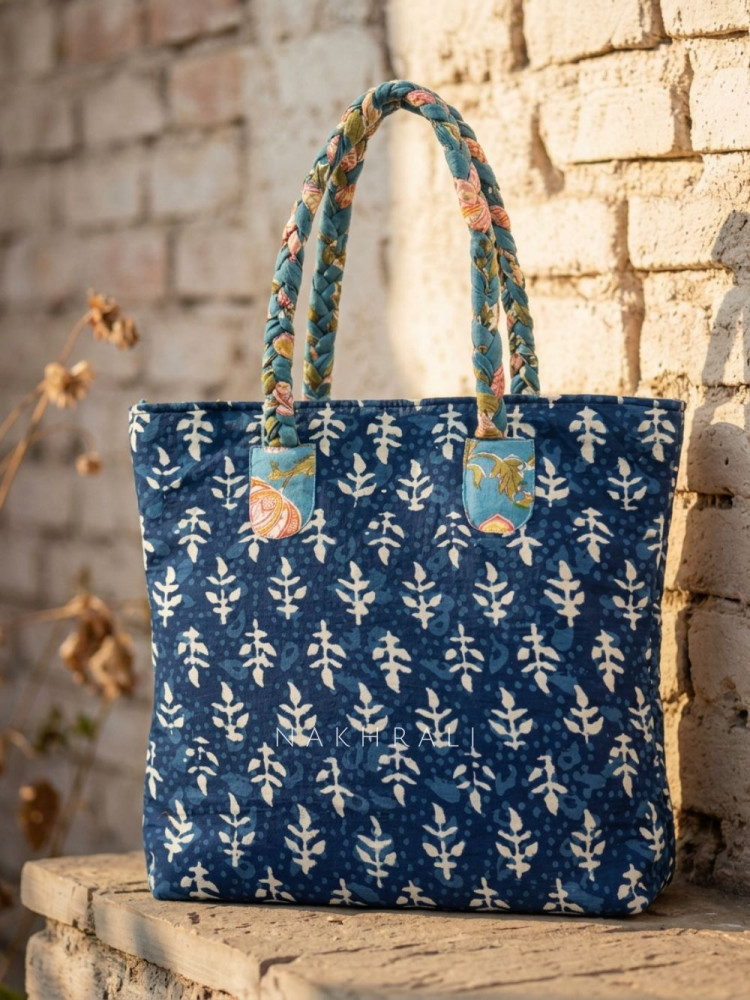 Image of Rangoli Navy Blue Printed Tote Bag