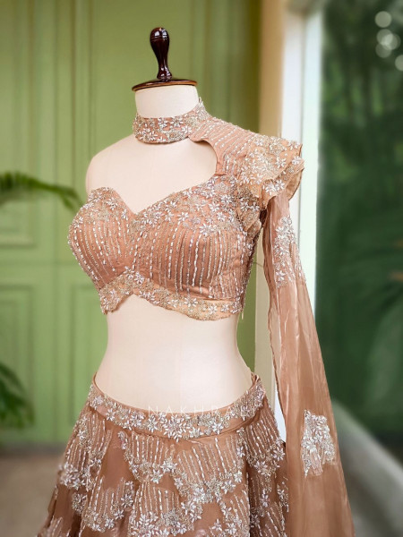 Hazel Brown Indowestern Lehenga with Sequin Embellishment