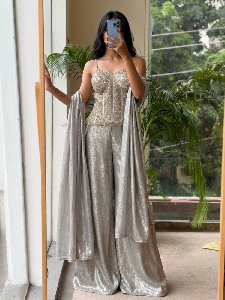 Image of Ziba Grey Corset Palazzo Set