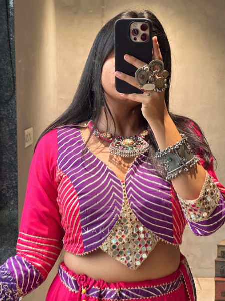 Garba Glam Magenta Crop Top Lehenga- Dandiya Diva Collection