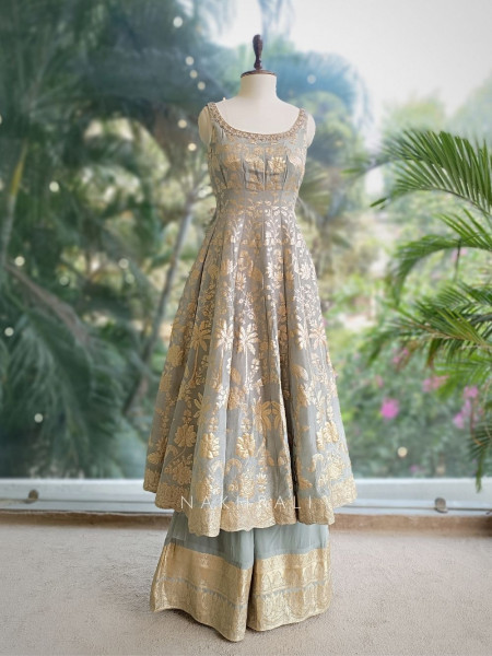 Amaira Sea Green Banarasi Weave Anarkali