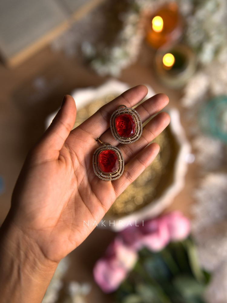 Image of Lustre Red Stone Statement Earrings