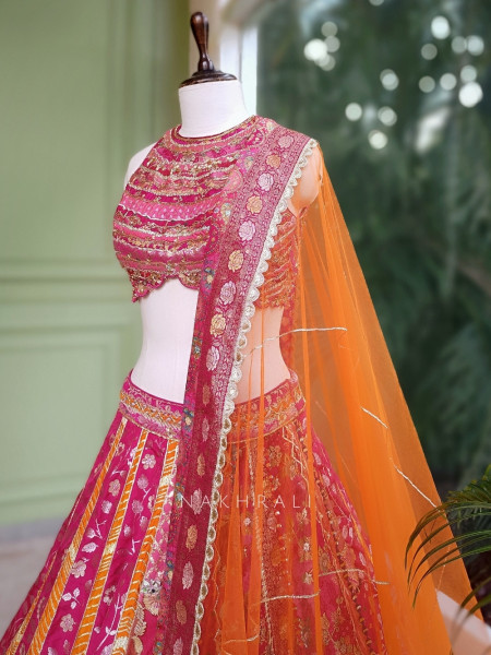 Adelina Magenta Brocade Lehenga with Zari and Sequin Work