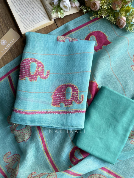 Gaj Blue Weave Dress Material