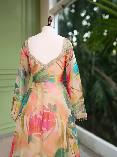 Aaravi Pastel Floral Tissue Anarkali Set with Ombre Dupatta