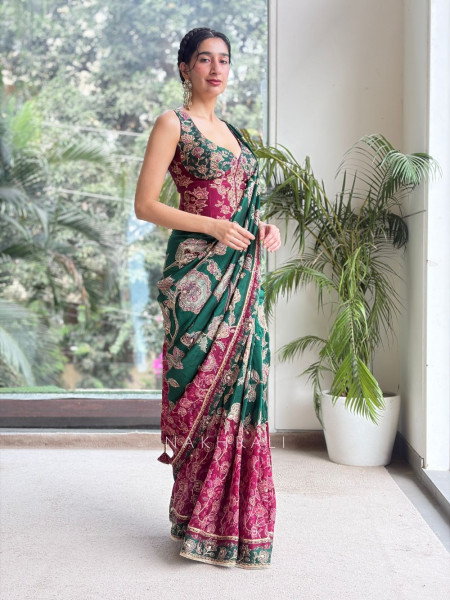Thalassa Purple Georgette Saree with Readymade Corset Blouse