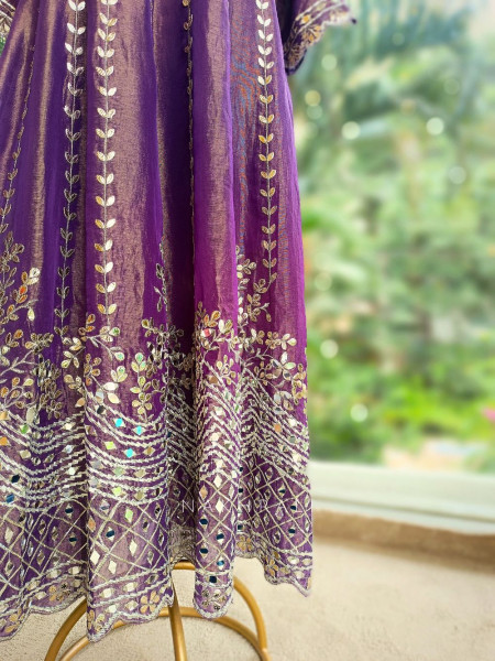 Tanira Purple Mirror Work Anarkali Set with Embroidered Dupatta
