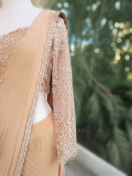 Taupe Allure Brown Drape Saree with Sequin Cut Dana Blouse