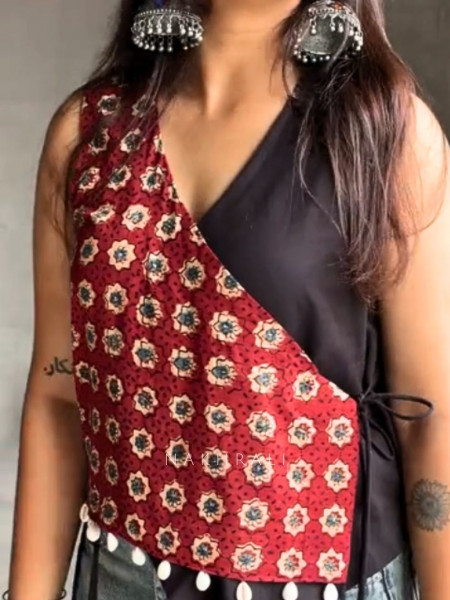 Bijuria Maroon Cotton Koti with Kodi Detailing