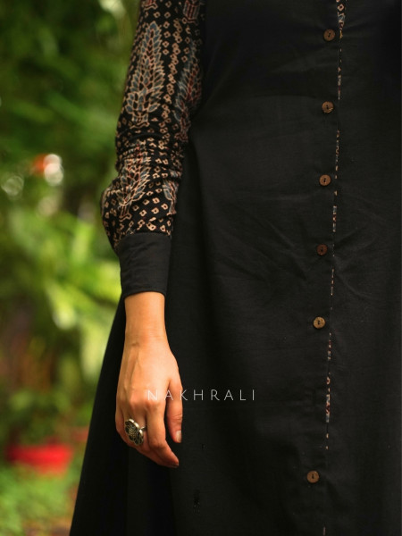 Sahir Black Cotton Button-Down Dress