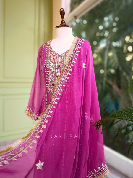 Aaranya Purple Mirror Embroidered Anarkali Set