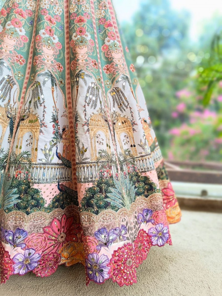 Carnira Peach Carnival Lehenga with Thread, Mirror, Sequin and Bead Work