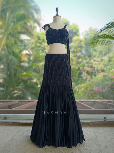 Tavisha Black Georgette Indo Western Lehenga Set with Tonal Sequin Work