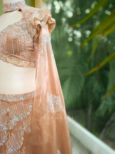 Hazel Brown Indowestern Lehenga with Sequin Embellishment