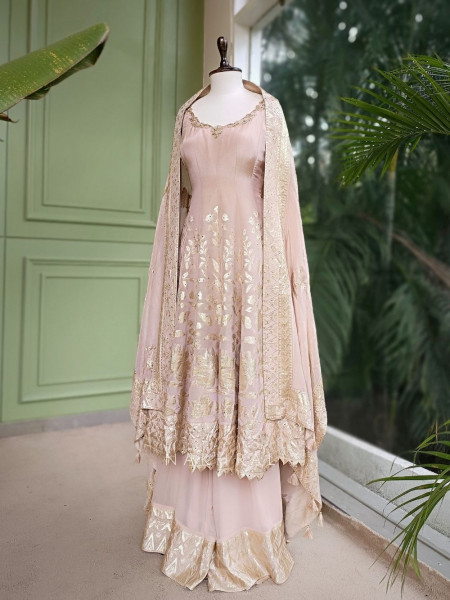 Aashima Peach Banarasi Anarkali Palazzo Set