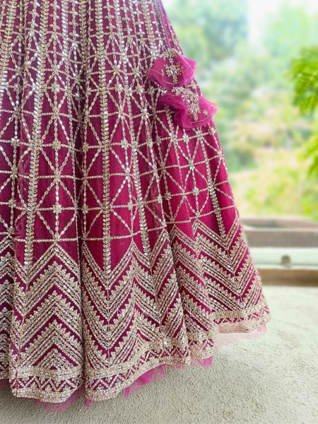 Kaira Wine Mirror Work Silk Lehenga