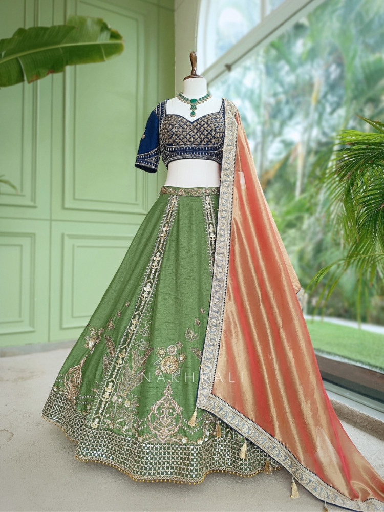 Image of Vantara Multicolor Zari Jaal &amp; Mughal Motif Work Lehenga