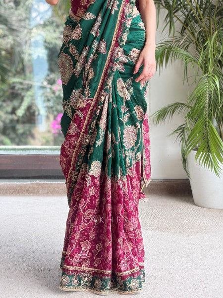 Thalassa Purple Georgette Saree with Readymade Corset Blouse
