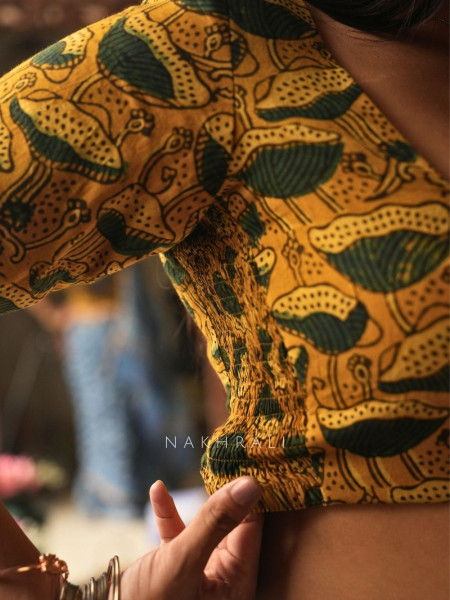 Moh Squire Neck Yellow Blouse Printed With Elasticated Fit
