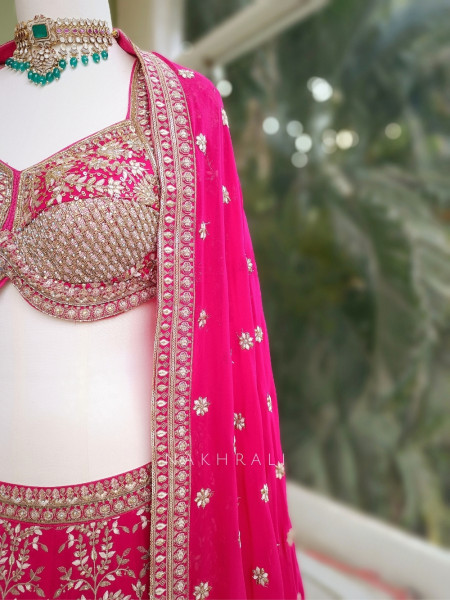 Myraune Magenta Lehenga with Sequin, Beads and Cut Dana Work