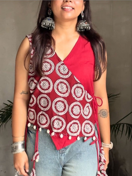 Bijuria Red Cotton Koti with Kodi Detailing
