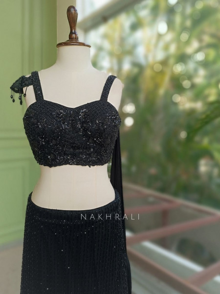 Tavisha Black Georgette Indo Western Lehenga Set with Tonal Sequin Work