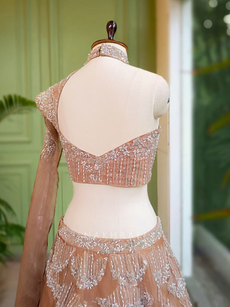 Hazel Brown Indowestern Lehenga with Sequin Embellishment