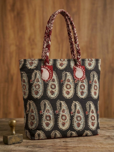 Rangoli Charcoal Black Printed Tote Bag