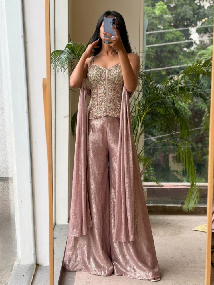 Image of Ziba Onion Pink Corset Palazzo Set