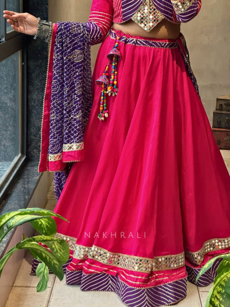 Garba Glam Magenta Crop Top Lehenga- Dandiya Diva Collection