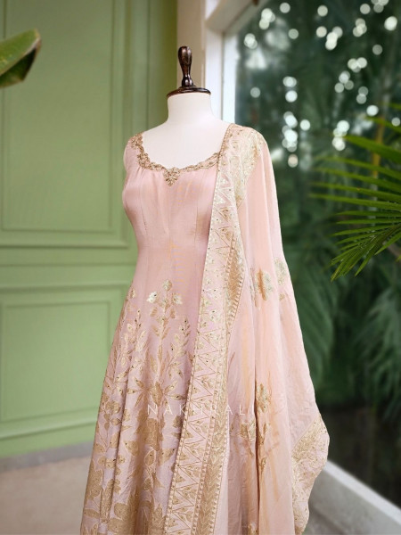 Aashima Peach Banarasi Anarkali Palazzo Set