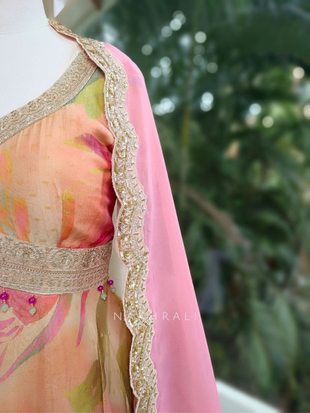 Aaravi Pastel Floral Tissue Anarkali Set with Ombre Dupatta