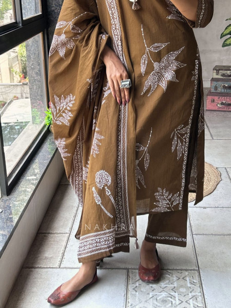 Mrittika Brown Printed Suit Set with Dupatta