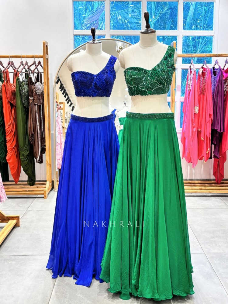 Image of Vrinda Blue Indo-Western Lehenga Set with Bead and Sequin Work