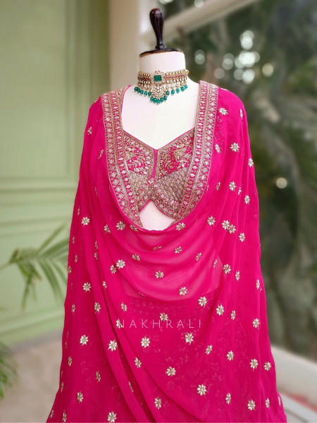 Myraune Magenta Lehenga with Sequin, Beads and Cut Dana Work