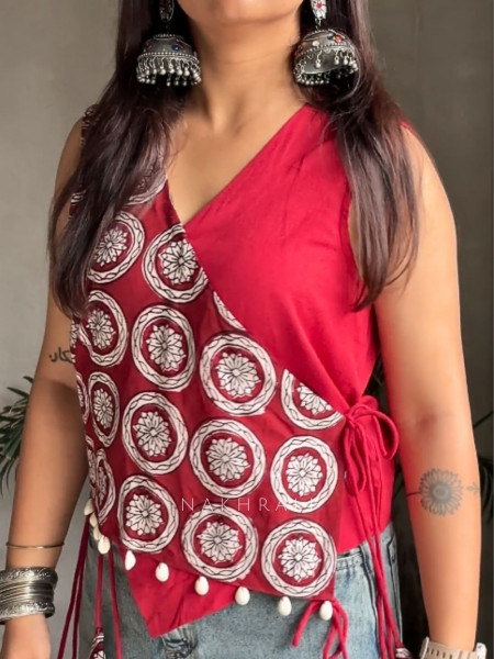 Bijuria Red Cotton Koti with Kodi Detailing